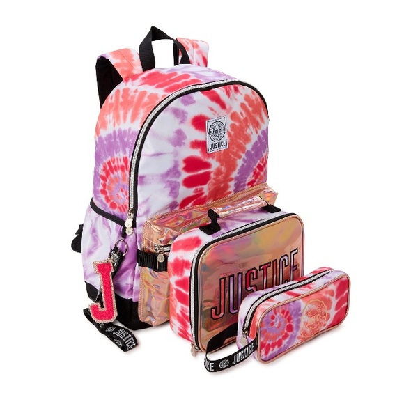 4 Piece Justice Metallic Pink Girls Backpack - Picture 3 of 8